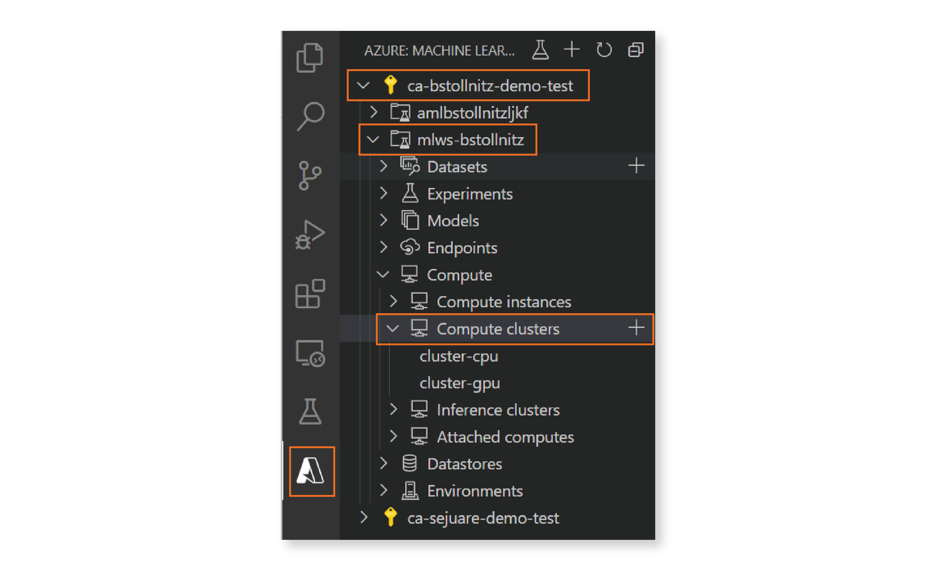 Screenshot showing the Azure ML extension to VS Code.