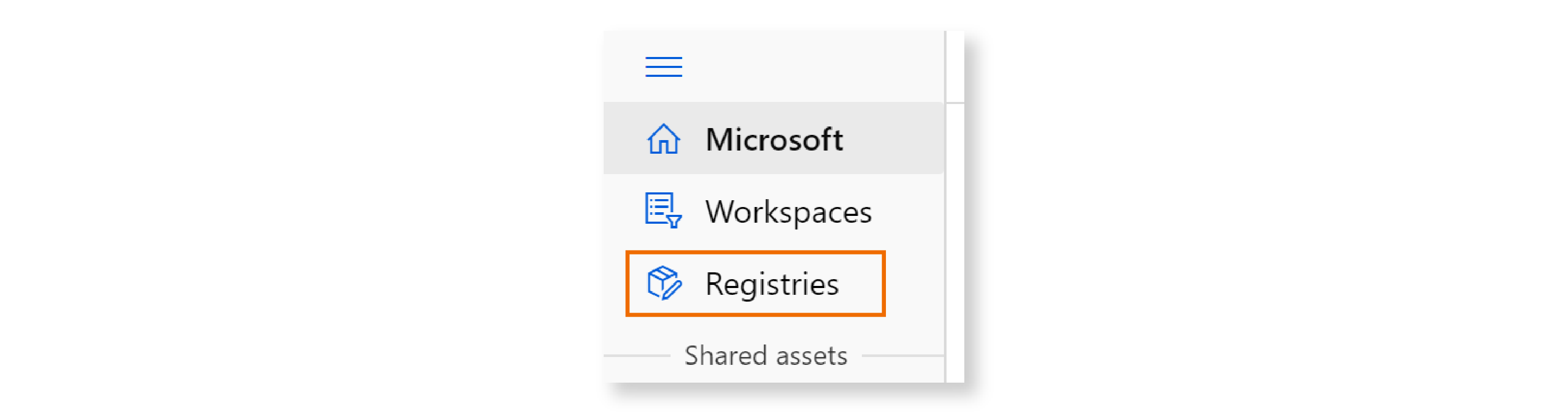 Screenshot showing the "Registries" section in the left navigation of the Azure ML Studio.